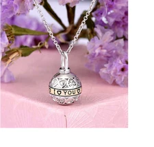BALL HEART URN CREMATION ASHES LOVE YOU Pendant 18" 925 Sterling Silver Necklace