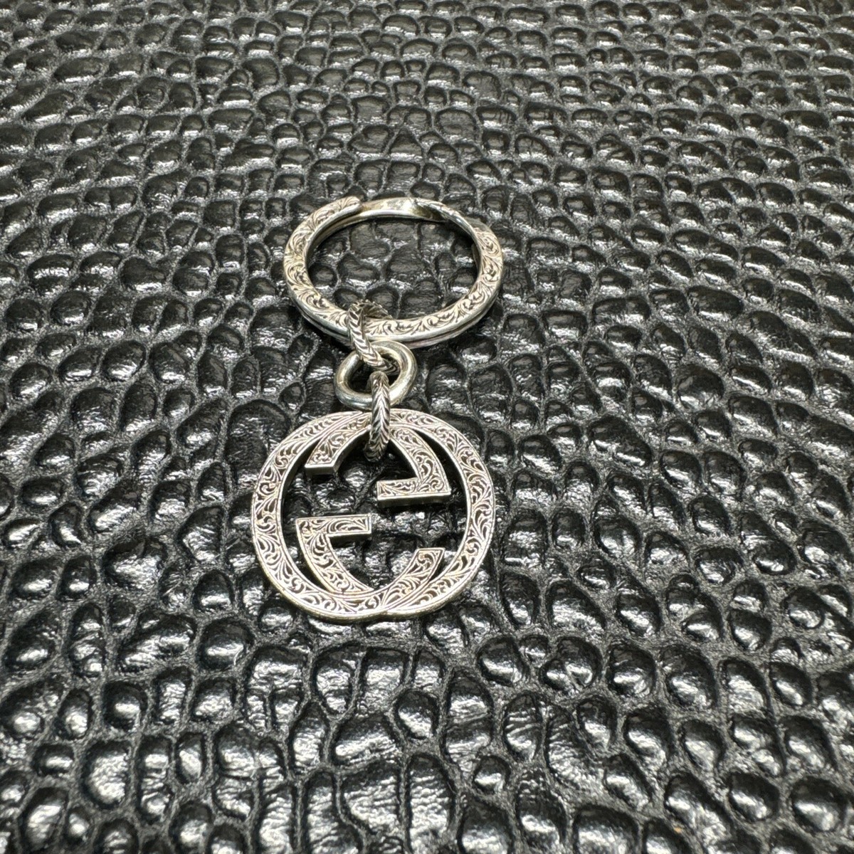 Gucci Interlocking G Keychain - Silver Engraved with Box and