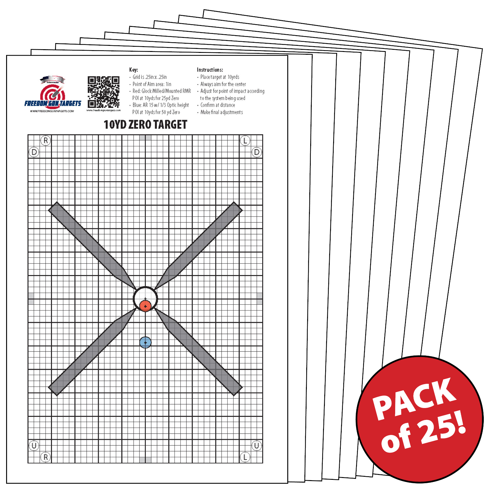 Target Instructions 25 Sighting Targets Range Pistol Rifle 10 YD Optic Zero for Long ...