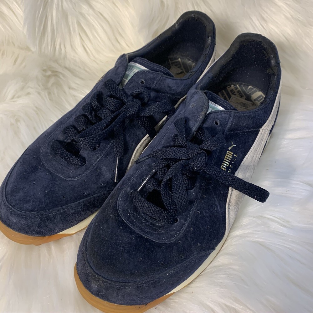 Puma Meile Navy Ivory Suede Leather Sneakers for Men US 6.5