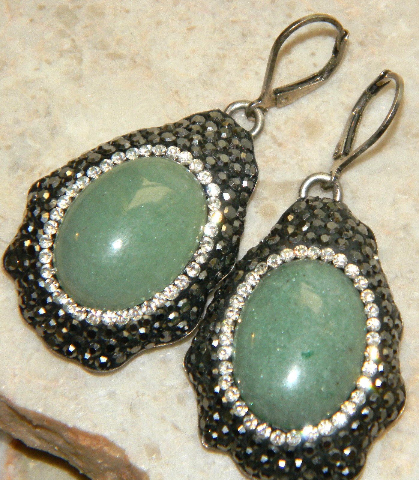 Natural Jade 925 Sterling Silver Dangle Earrings 2 Inch Length  
