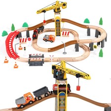 Giant bean 72PCS Tower Crane Wooden Train Set, Toy Battery Operated Train Tra...