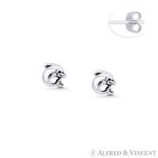 Baby Dolphin Ocean Sealife Animal Charm .925 Sterling Silver 5x6mm Stud Earrings