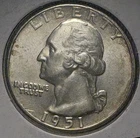 1951 Washington Quarter Silver 25C BU - Uncirculated Toned Philadelphia Mint