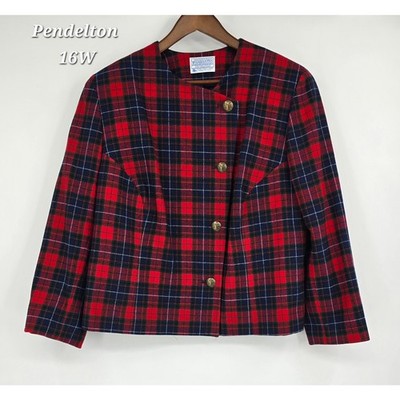 Vintage Pendleton 100% Virgin Wool Tartan Plaid Blazer Red Navy Green | Size 16W