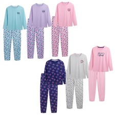 Girls Long Sleeve Pyjamas Set 3 Pack 100% Cotton Matching Top & Bottom Nightwear