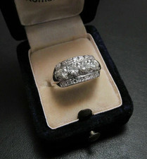 Art Deco 2CT Round Cut Real Moissanite Wedding Band Ring 14K White Gold Plated