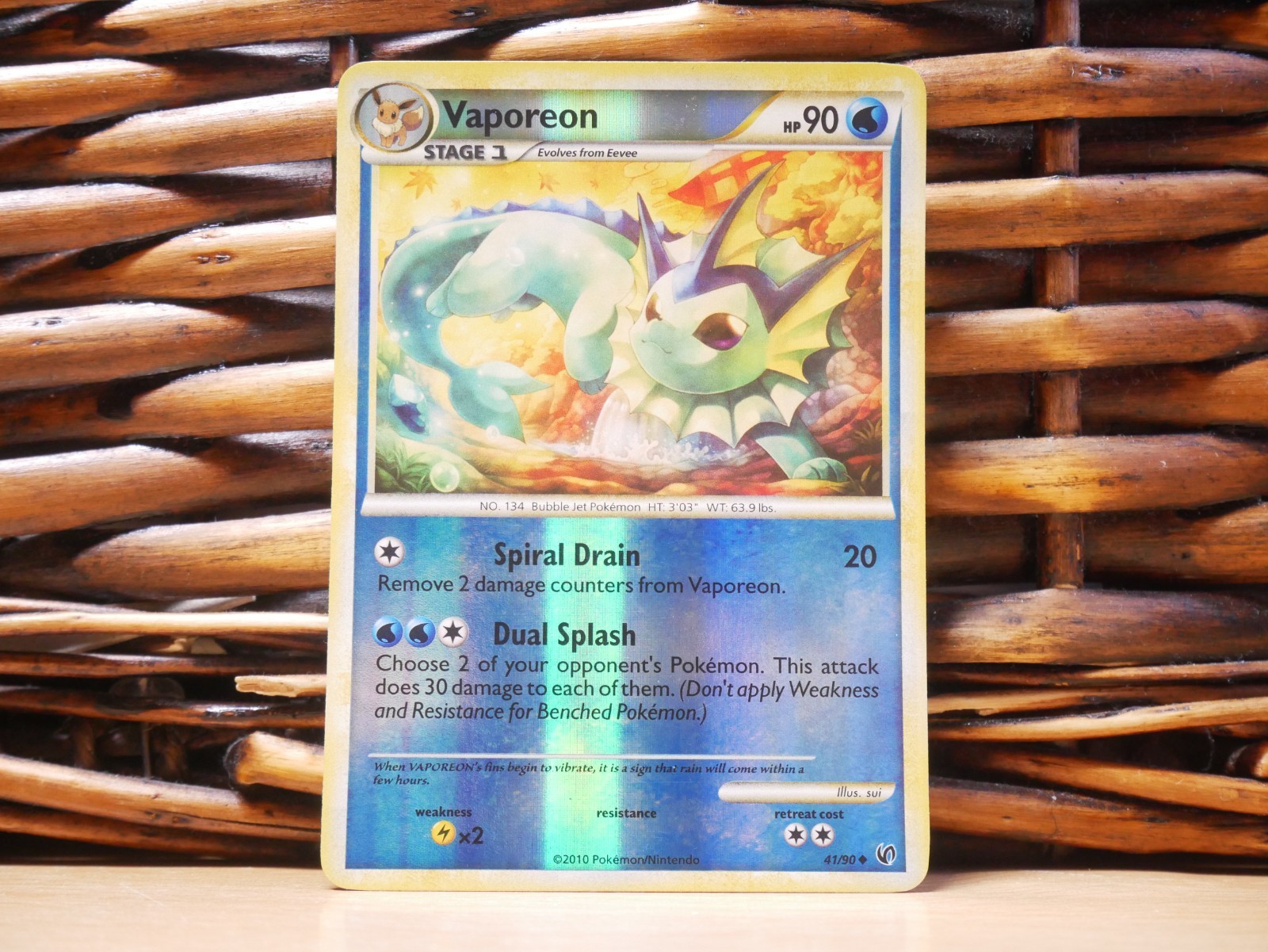 Pokemon VAPOREON 41/90 REVERSE HOLO | LP Light Play | HS Undaunted | 2010