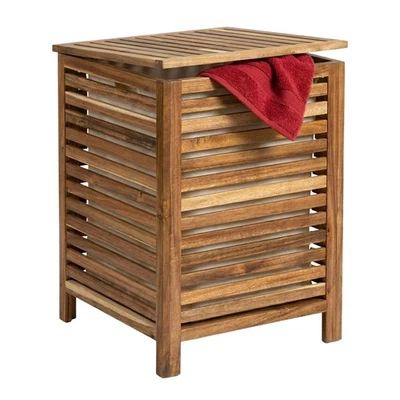 Wäschetruhe Kleiderkorb Wäschebehälter Wäschesammler Wäschebox Deckel Holz 80 L - Bild 1 von 4