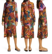 NWT FARM Rio Multicolor Leaf Print Leopard's Jungle Midi Dress XS