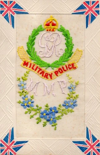 RARE: MOUNTED MILITARY POLICE: MMP: WW1 EMBROIDERED REGIMENTAL SILK POSTCARD