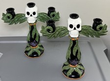 Halloween Candelabras 2 Pcs Skull Target Exclusive 10-1/2 Heavy Resin READ