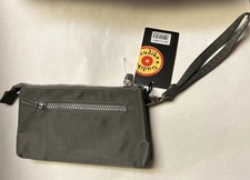 NWT Gudika Clutch Purse Grey Canvas Zip Wristlet Malaysia Singapore Style Brand