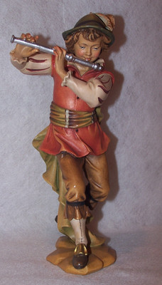 VTG 9'' Hand Carved Wood Musician Flute Germany Man Statue Figure Sculpture Gold