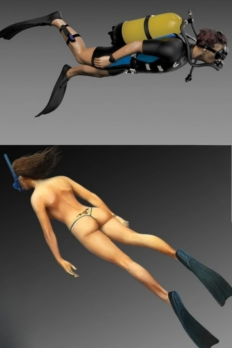 Scuba Diver & Woman Diver 2 Figures Unassembled Unpainted