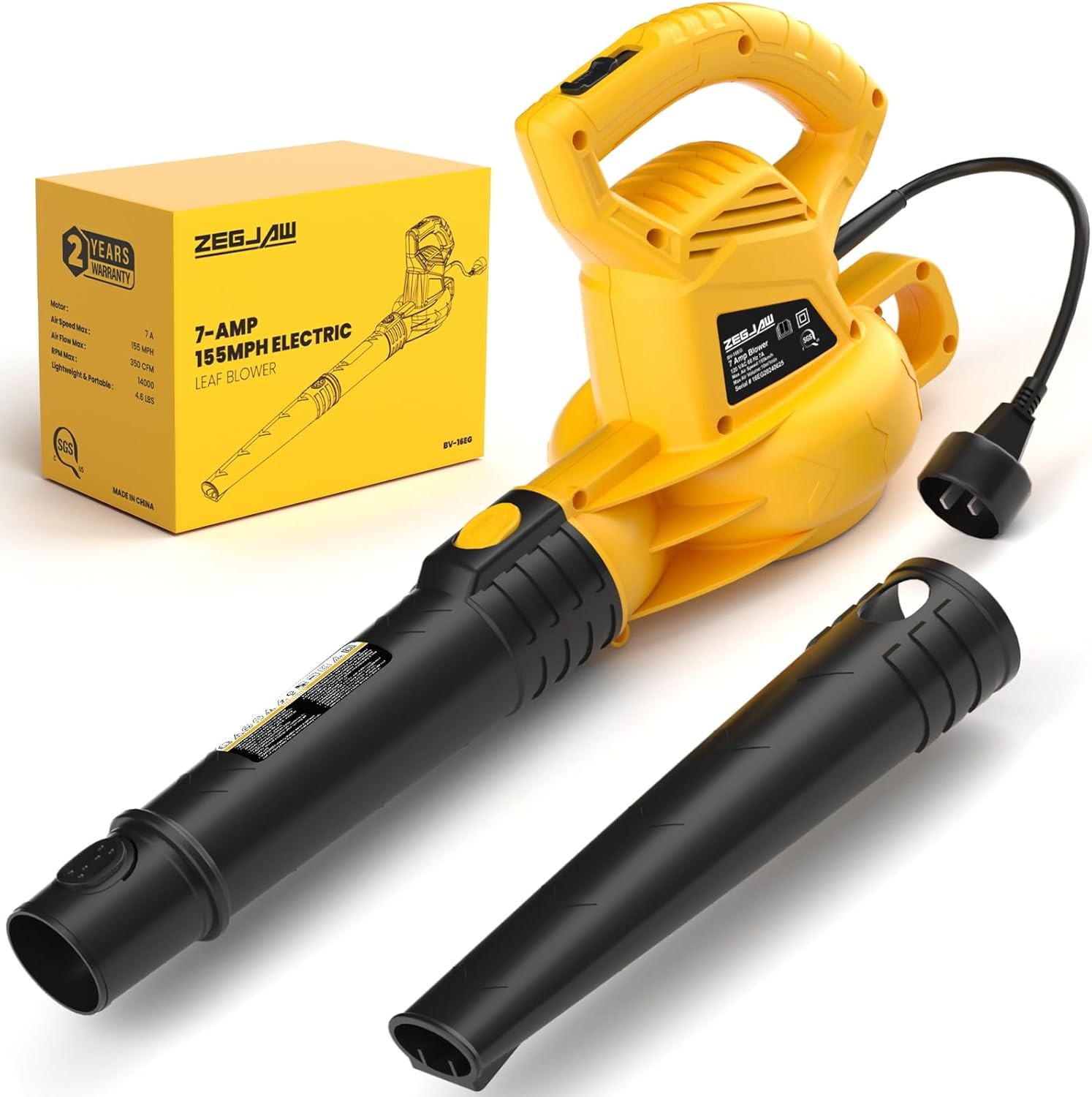 Corded 7-amp Leaf Blowers 155mph/350cfm Small Handheld Lawn