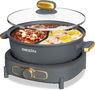 Hot Pot 6L Electric w/ Divider 1500W Shabu Pot 3" Depth Multi Power AUCTION NEW