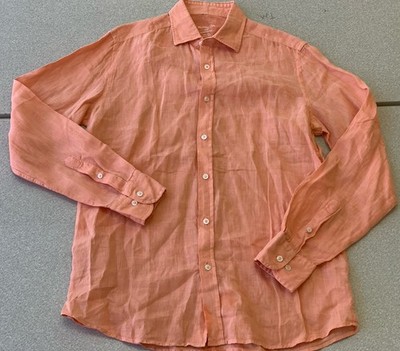 Massimo Dutti Men Casual 100% Linen Long Sleeve Shirt Size M Salmon