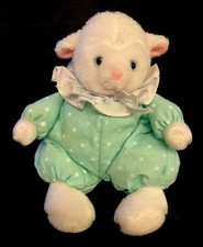 Russ White FLOPPITY LAMB Plush Green Polka Dots Bean Bag Vintage Baby Lovey K7