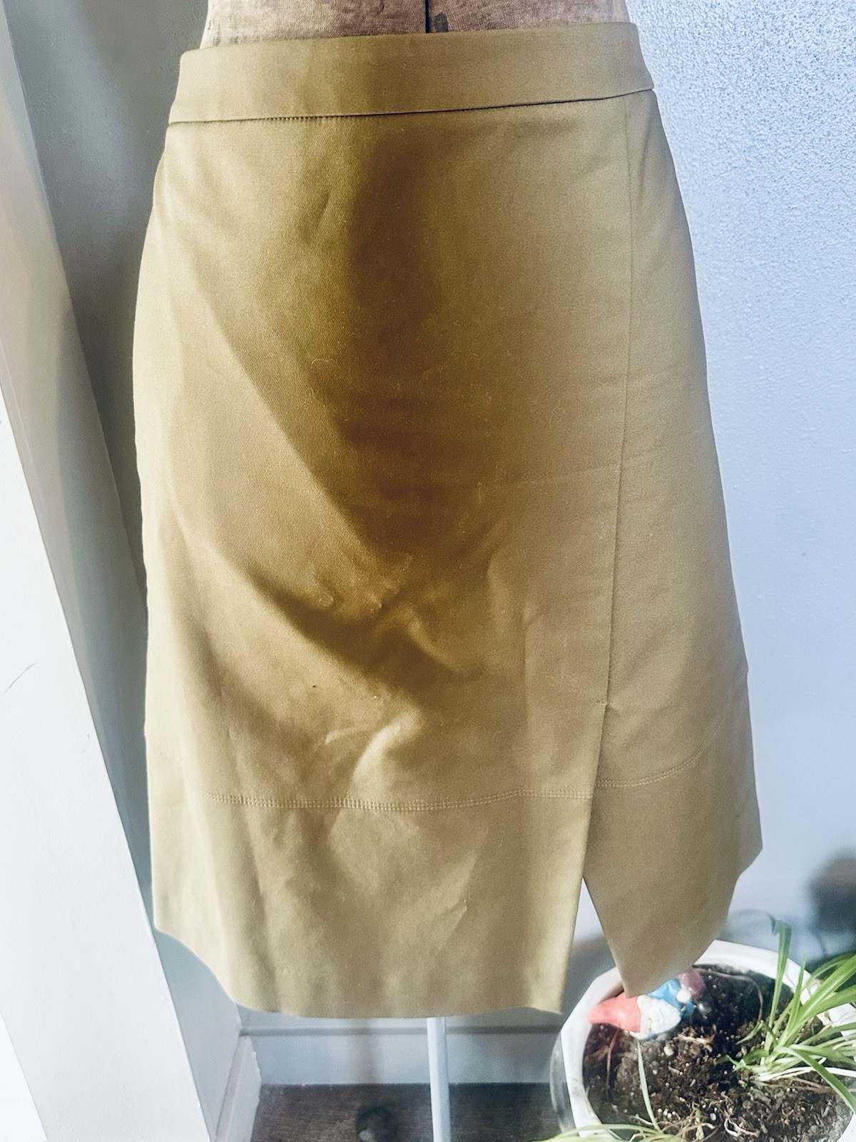 Halogen Tan Khaki Cotton Blend Wrap Front Pencil Skirt Size 14 HA358356