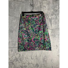 Talbots Petites Womens Green Pink Paisley Cotton Pencil Skirt 4P Floral Classic