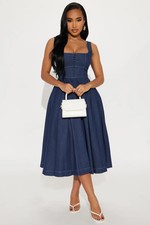 Kya Denim Midi Dress(Dark Wash)-Fashion Nova|46732
