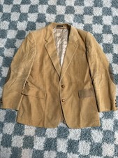 VINTAGE retro Corduroy 70s style Men's Tan 2 Woven Button Blazer Pockets Size 42