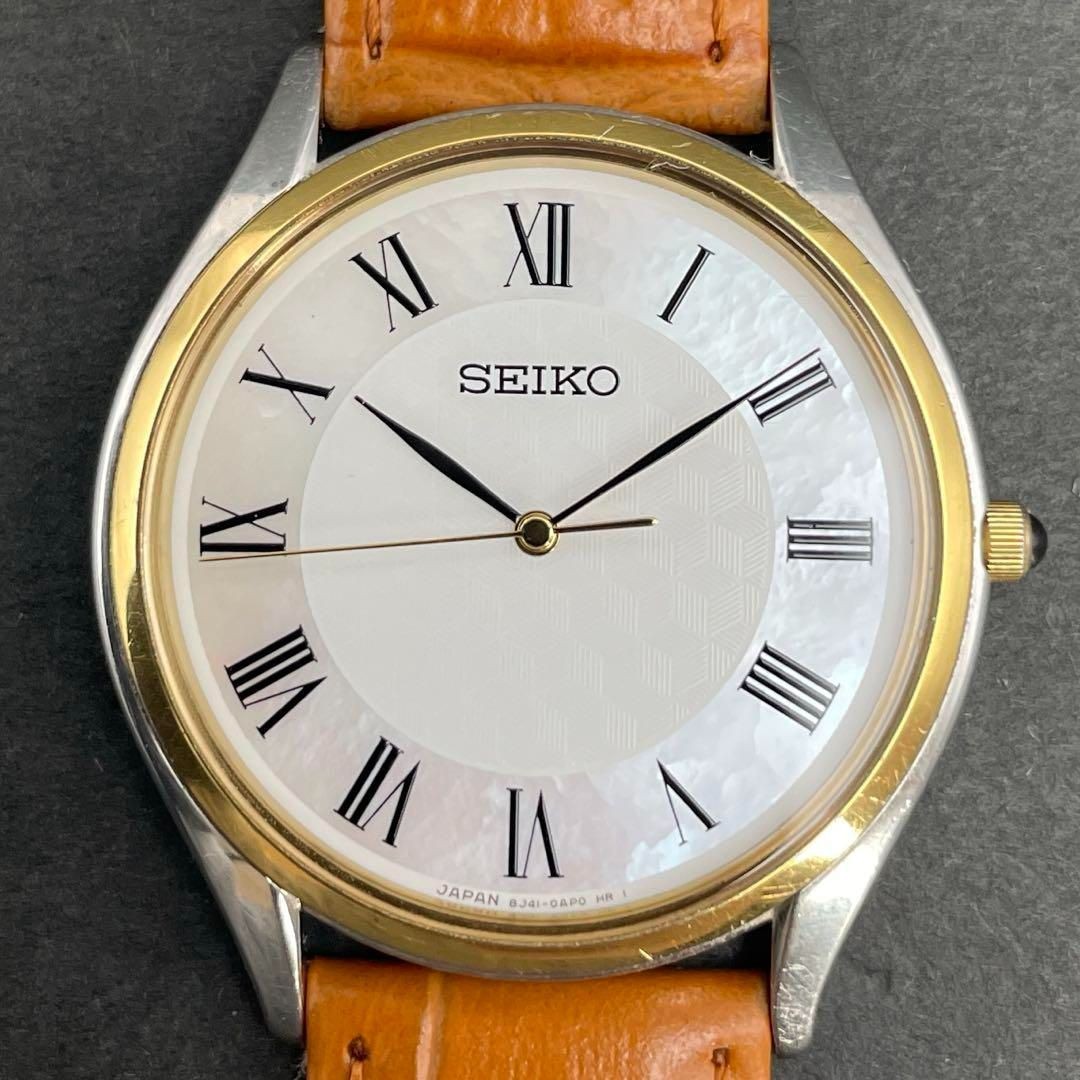 Vintage Quartz Seiko Mens Watch Silver Dolce 8J41-0AJ0 Auth White Shell Gold - vintagewatches.pk