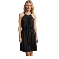 White House Black Market Elegant Black Halter Sheath Dress Ruched S Coctail LBD