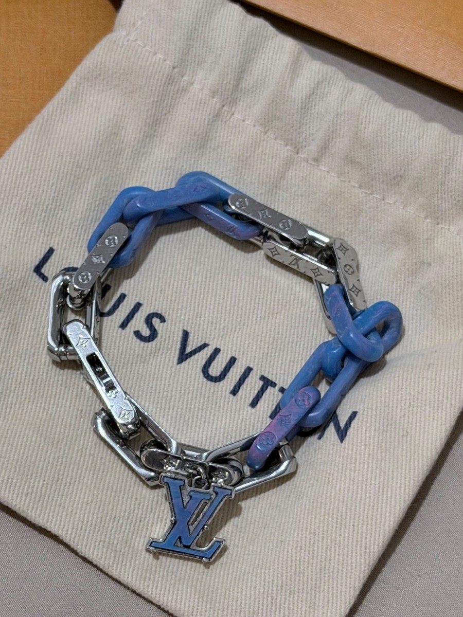 Authentic Louis Vuitton Monogram Chain Bracelet M1229L Size L Blue