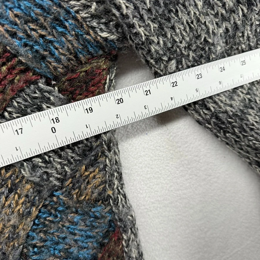 复古 Bachrach 毛衣男式中号灰色手工针织透视五颜六色的格子 — 第 4/4 张图片