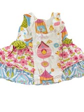 Jelly The Pug Ruffled Infant Dress Button Back Floral Birdhouse SZ 12 Months