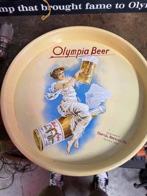 Olympia Beer Capital Brewing Metal Beer Serving Tray 1970's Lady Riding Beer