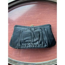 Vintage 1950s Garay Black Satin Evening Clutch  Pleated Kiss Lock Purse