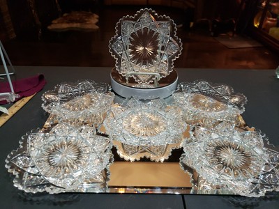 (6) Plates 7-1/4'',  American Brilliant Cut Glass Crystal Bergen Glenwood set #1
