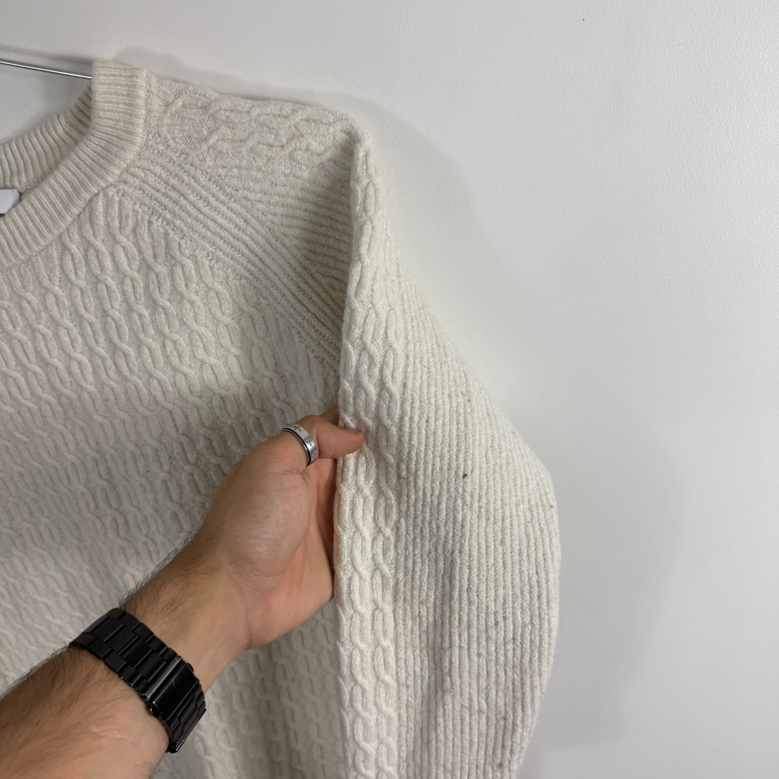 Women's VTG Reiss 'Ripper' Cream Cable Knit Ribbed Size XS Crewneck Jumper image 6
