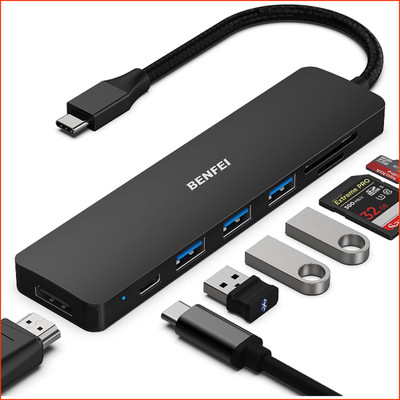 USB-C Hub 7 in 1 Multiport Adapter mit HDMI, SD Kartenleser, 3 USB 3.0, 60W PD