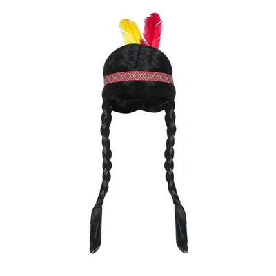 Indianer Perücke Damen mit Feder Indianerin Kostüm Zubehör Accessoire - Bild 1 von 4