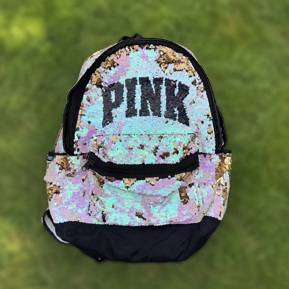 Victoria Secret Pink Reversible Sequin Backpack Gold / Pink Mermaid Colors - Image 1 of 1