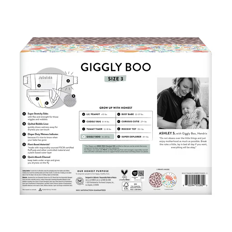 Pañales desechables Honest Clean Conscious - Flower Power y Wild Thang - Foto 3 de 4