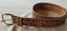 Hand Painted Tooled Leather Belt Featuring LEAVES AND ACORN Unisex.