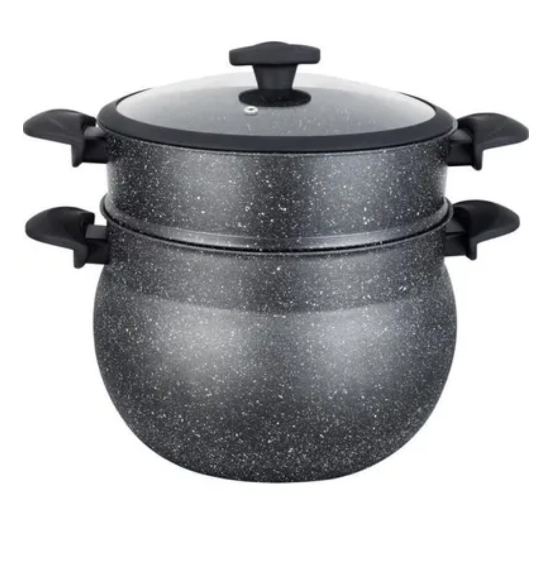 Marmite couscoussier 8L pierre noir tous feux et induction grand faitout vapeur