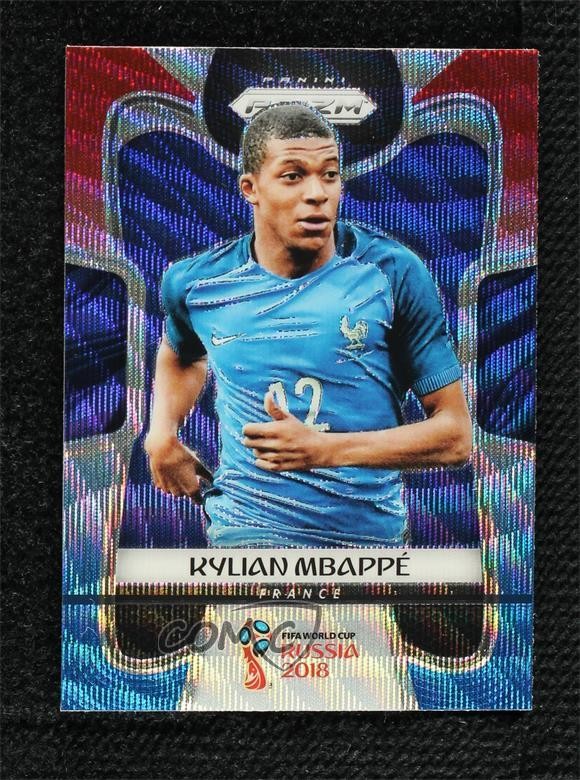 2018 Panini Prizm World Cup Red & Blue Wave Prizm Kylian Mbappe #80