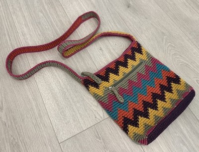 The Sak Rainbow Crochet Boho Zig Zag Chevron Shoulder Bag Multi Color Crossbody