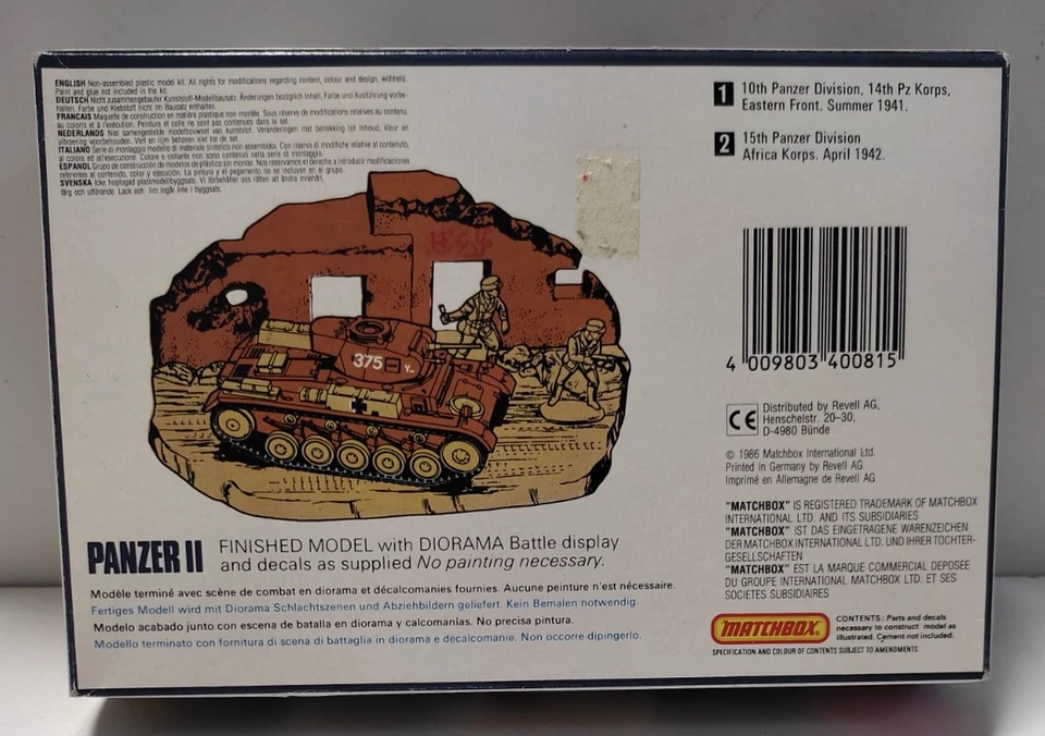 MATCHBOX 1:76 KIT CARRO ARMATO PANZER II AUSF-F CON DIORAMA 40081 - Immagine 2 di 2