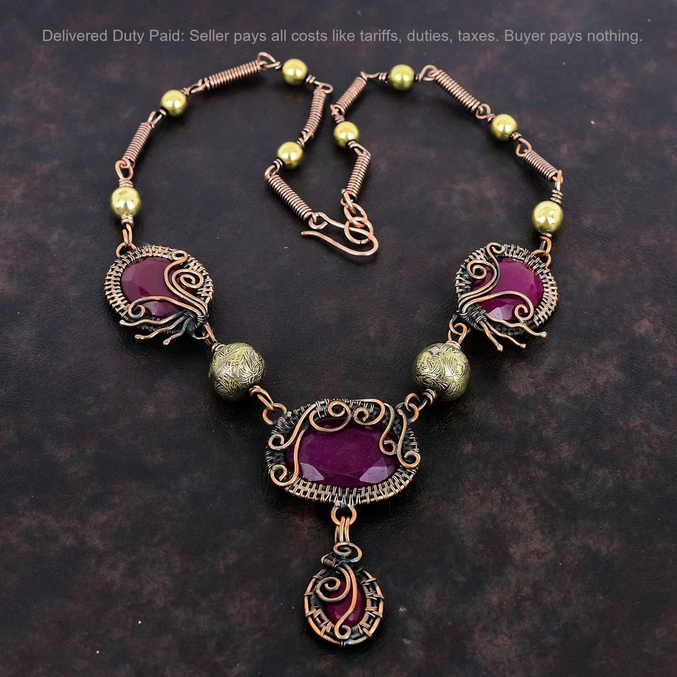 Venta de Halloween Natural Cachemira Rubí Alambre Envuelto Cadena Madre Collar Cobre Foto 2 de 4