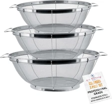 U.S. Kitchen Supply - 3 Piece Colander Set - Stainless Steel Mesh Strainer Net B