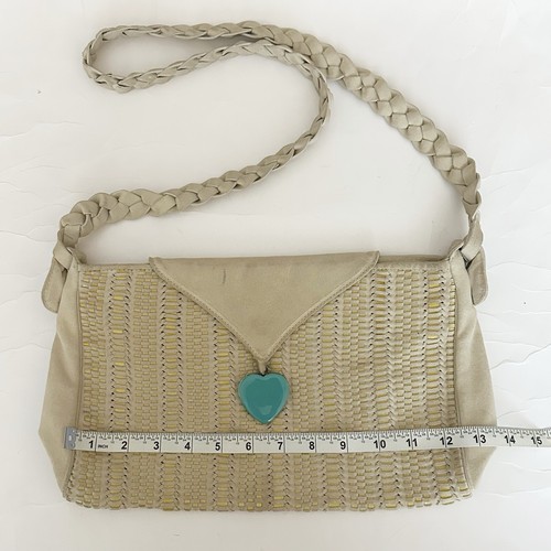 Emanual Ungaro Vintage Woven Beige suede bag with blue heart braided straps boho - Picture 7 of 12