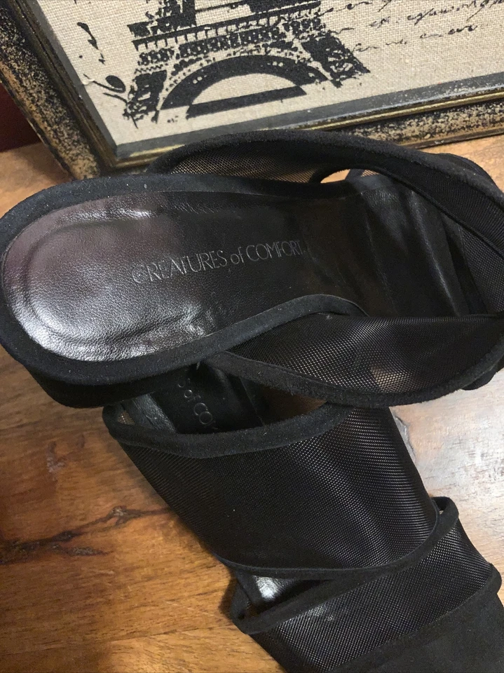 Creature Comfort Negro Malla/Gamuza Cuero Puntera Abierta Zapatos Confort Talla 7 ¡Italia!! Foto 3 de 4