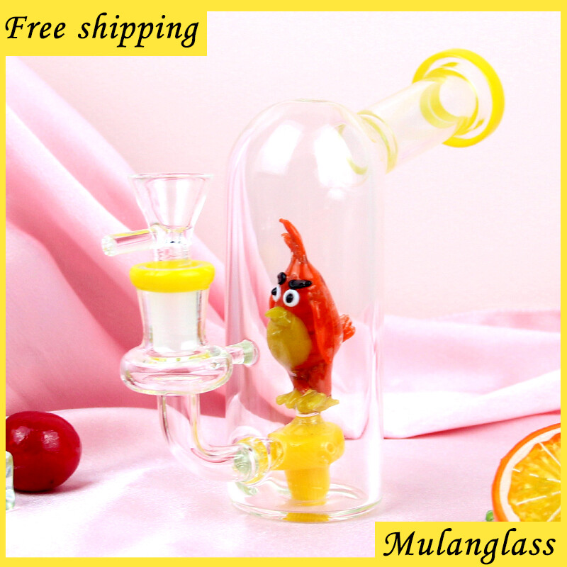 Mini Angry Colorful Birds Bong Glass  Smoking Water pipe Hookah bubbler reycler 